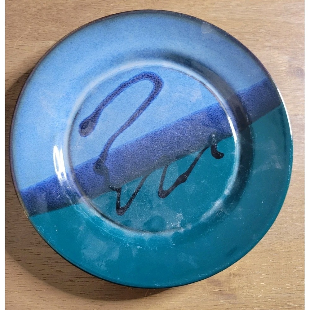 Spoto‎ artist signed stoneware ceramic plate Turquoise Blue abstract